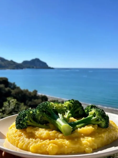 Polenta cremosa con broccoli vista mare a Cefalù