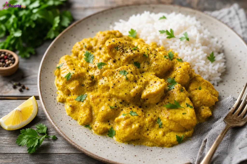 Pollo al curry light con riso basmati e prezzemolo fresco