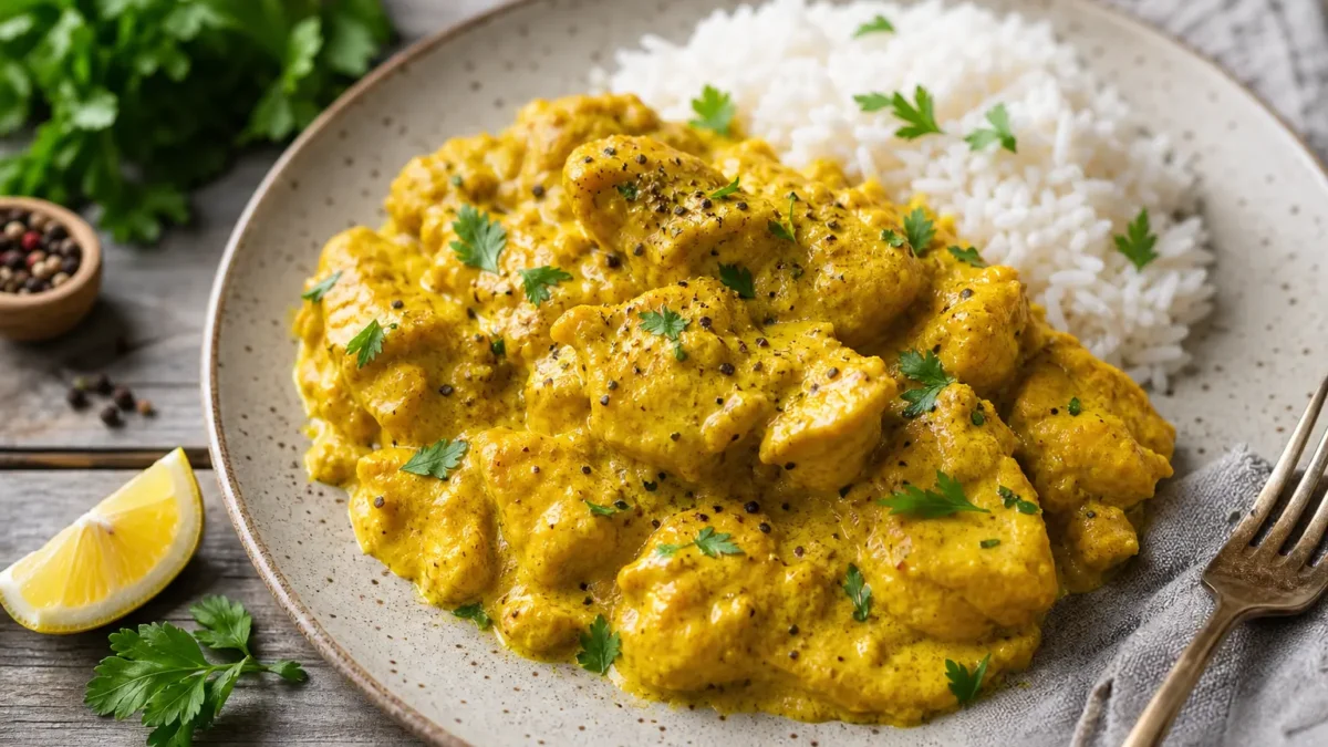 Pollo al curry light con riso basmati e prezzemolo fresco