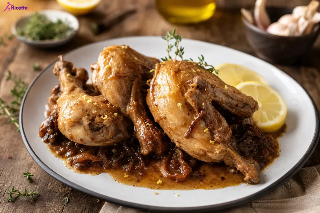 Pollo al limone e zenzero con cipolle caramellate light nel piatto