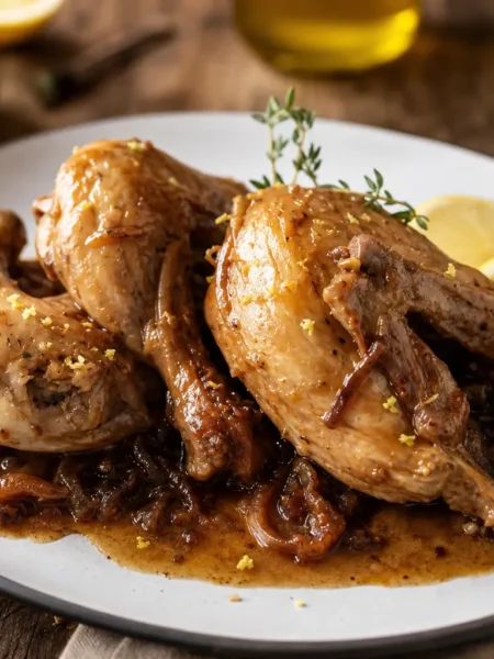 Pollo al limone e zenzero con cipolle caramellate light nel piatto
