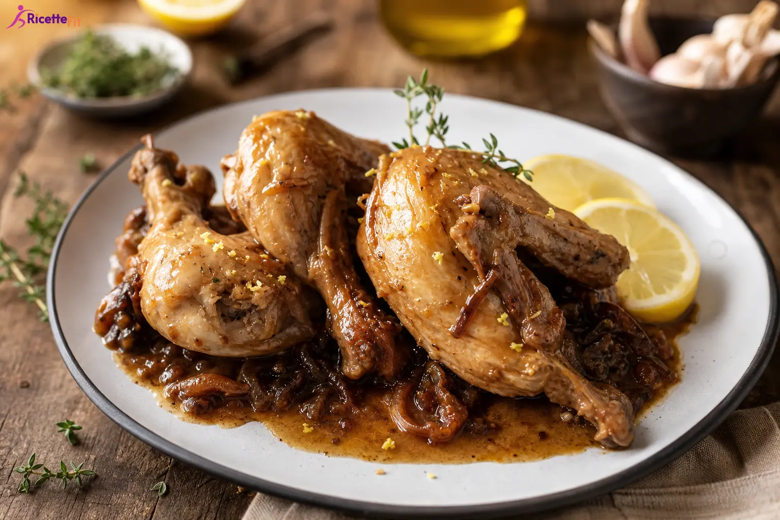 Pollo al limone e zenzero con cipolle caramellate light nel piatto