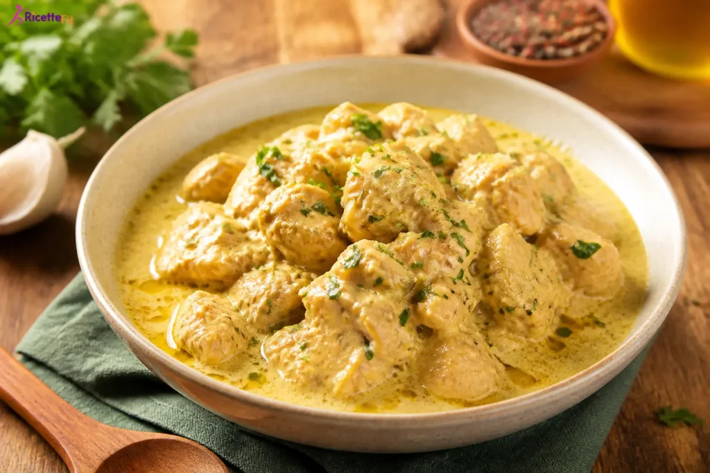 Pollo allo yogurt e curry in padella con salsa cremosa