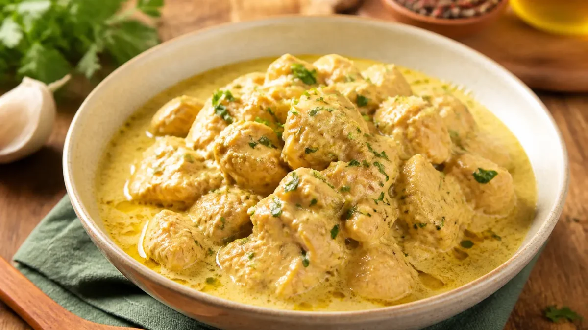 Pollo allo yogurt e curry in padella con salsa cremosa