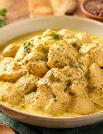 Pollo allo yogurt e curry in padella con salsa cremosa