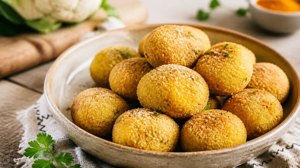 Polpette di cavolfiore al curry dorate al forno in ciotola