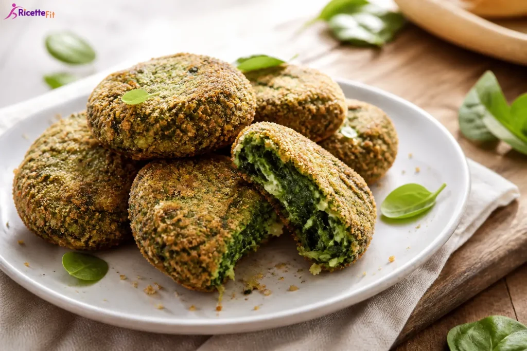 Polpette di pollo e spinaci al forno dorate con interno verde