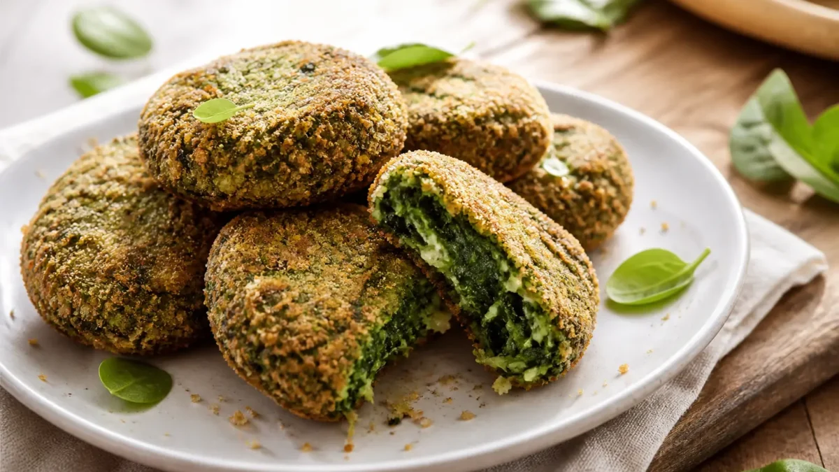Polpette di pollo e spinaci al forno dorate con interno verde