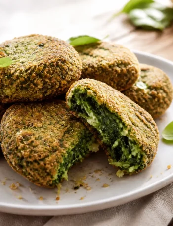 Polpette di pollo e spinaci al forno dorate con interno verde