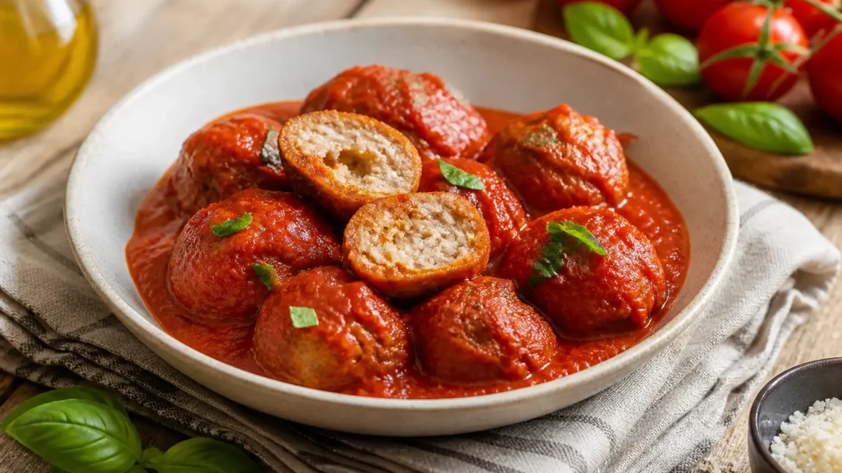 Polpette di sarde al sugo di pomodoro con basilico