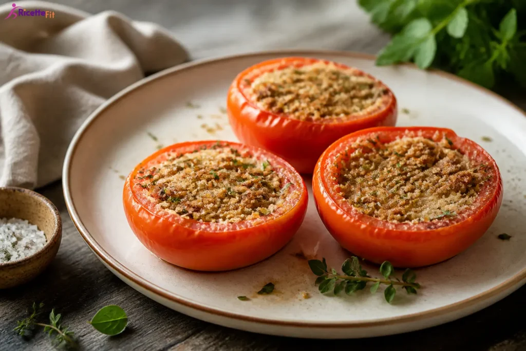 Pomodori al gratin light con pangrattato integrale ed erbe aromatiche