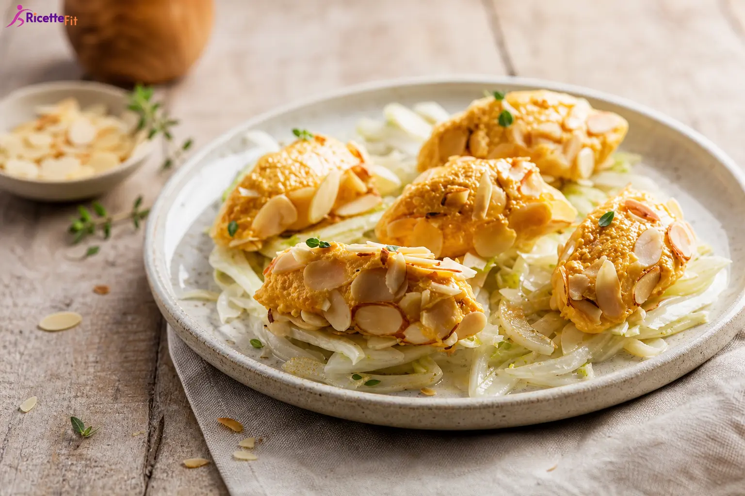 Quenelle salate di carote e mandorle su finocchi stufati