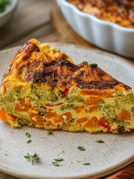 Fetta di quiche proteica alle verdure con zucca e broccoli