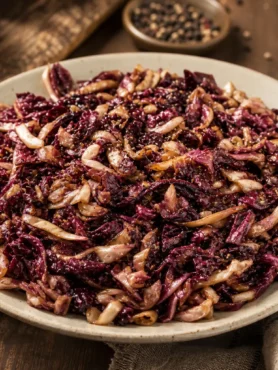 Radicchio in padella con cipolla rossa e aceto balsamico