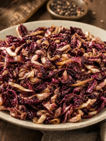Radicchio in padella con cipolla rossa e aceto balsamico