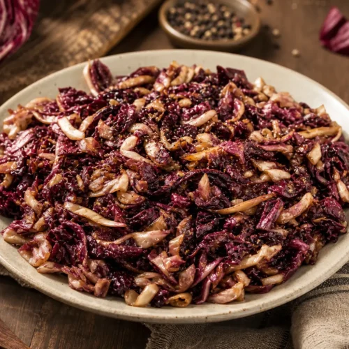 Radicchio in padella con cipolla e aceto balsamico