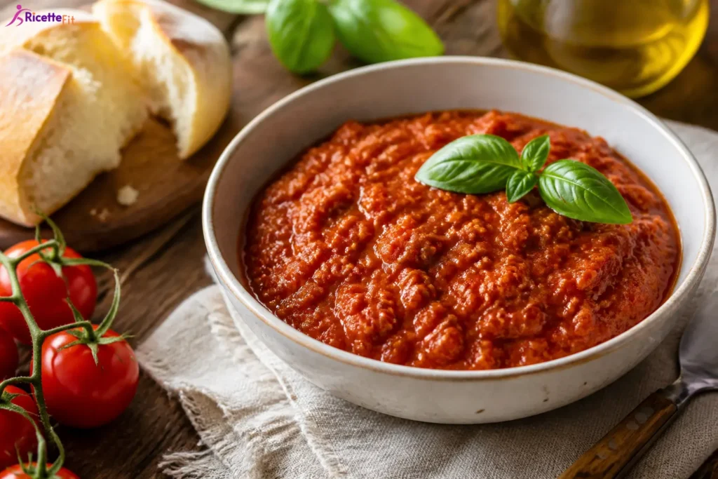 Ragù di seitan fit al pomodoro con basilico fresco