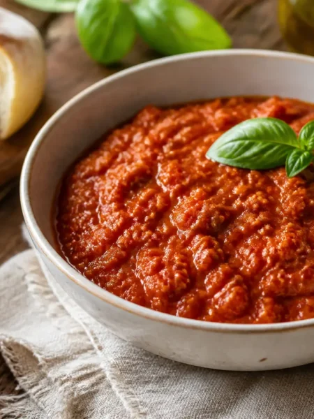 Ragù di seitan fit al pomodoro con basilico fresco