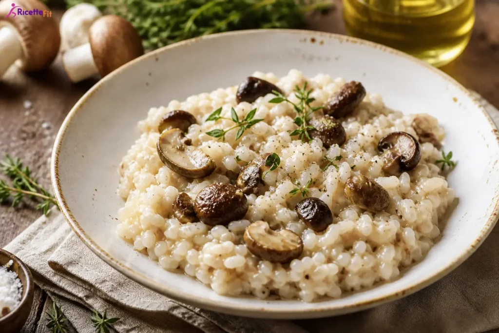 Risotto ai funghi porcini fit cremoso con timo fresco