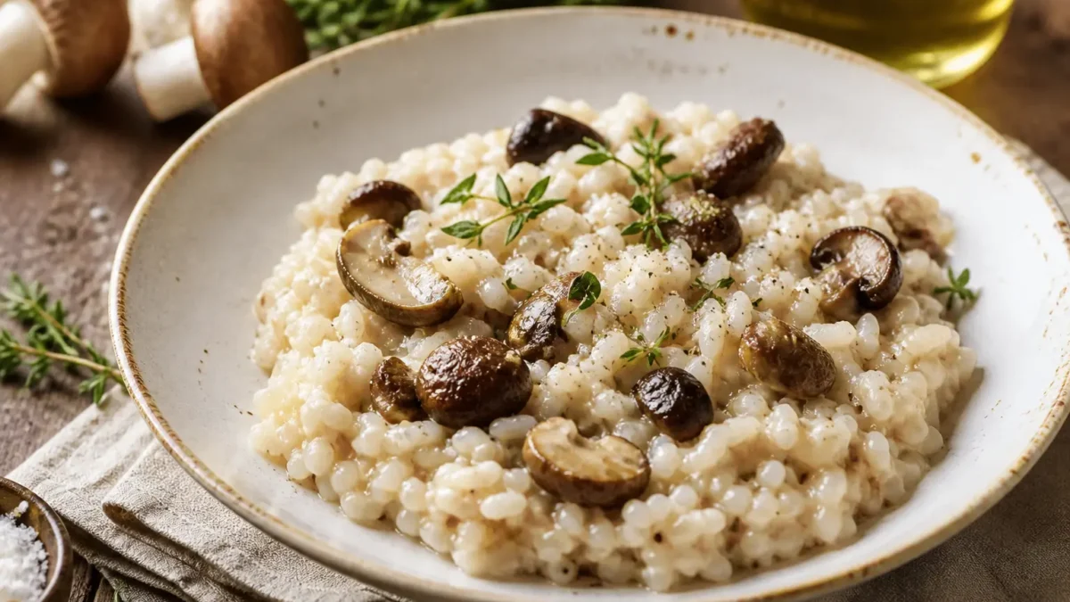 Risotto ai funghi porcini fit cremoso con timo fresco