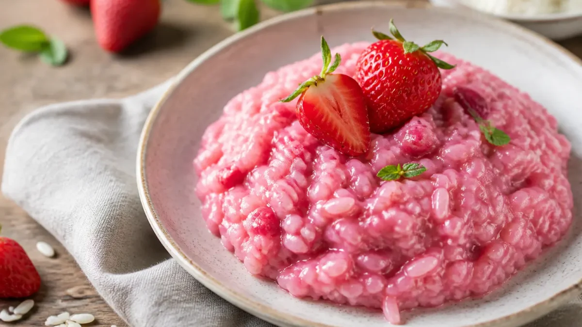 Risotto alle fragole fit cremoso con menta fresca