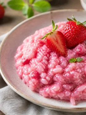 Risotto alle fragole fit cremoso con menta fresca