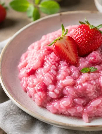 Risotto alle fragole fit cremoso con menta fresca