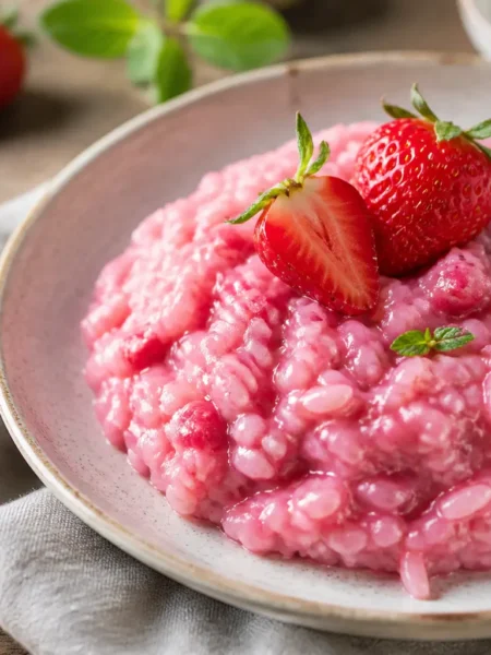 Risotto alle fragole fit cremoso con menta fresca
