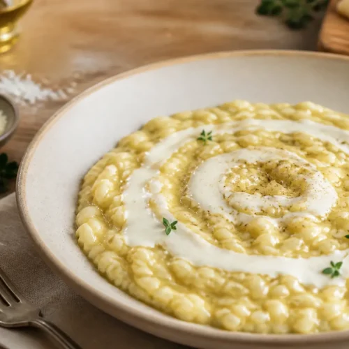 Risotto con crema di piselli e provola
