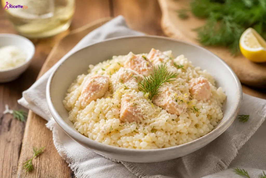 Risotto con filetti di orata, limone e aneto fresco