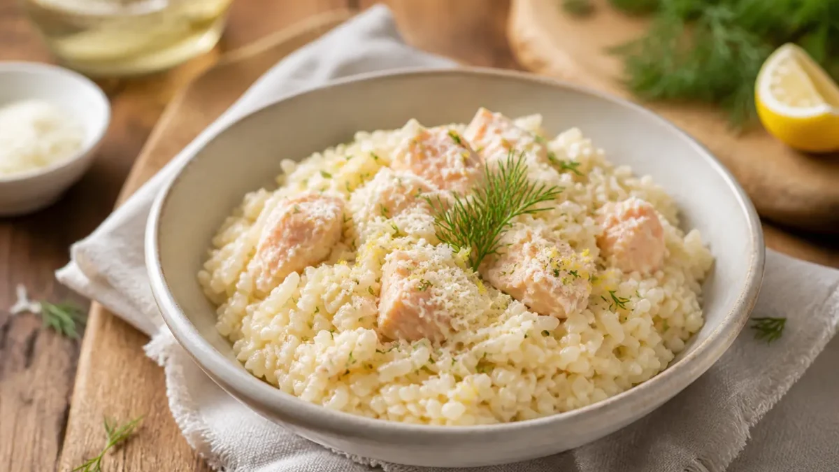Risotto con filetti di orata, limone e aneto fresco