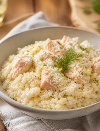 Risotto con filetti di orata, limone e aneto fresco