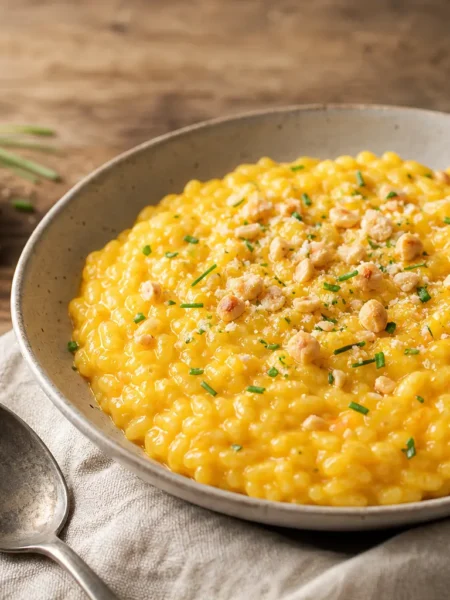 Risotto di quinoa con zucca cremosa, nocciole e coriandolo