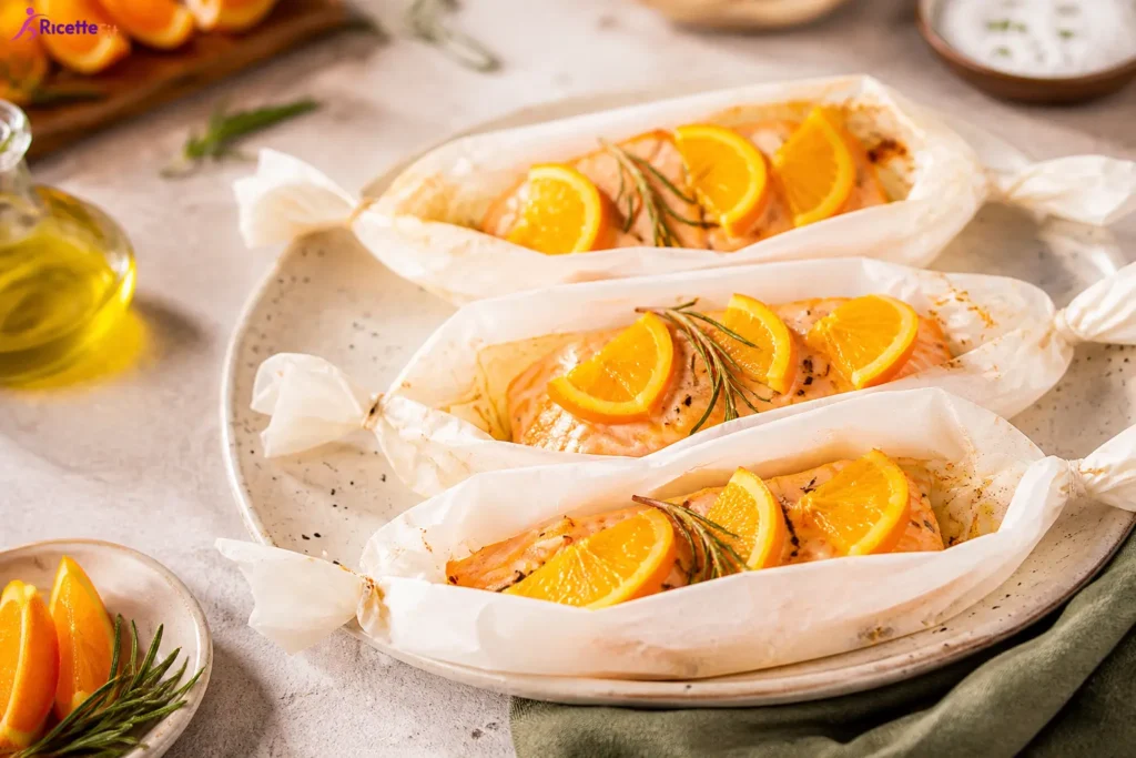Salmone al cartoccio con arancia, rosmarino e finocchio