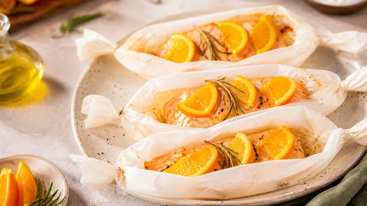 Salmone al cartoccio con arancia, rosmarino e finocchio