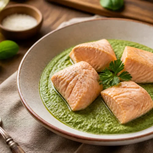 Salmone al vapore con crema di broccoli