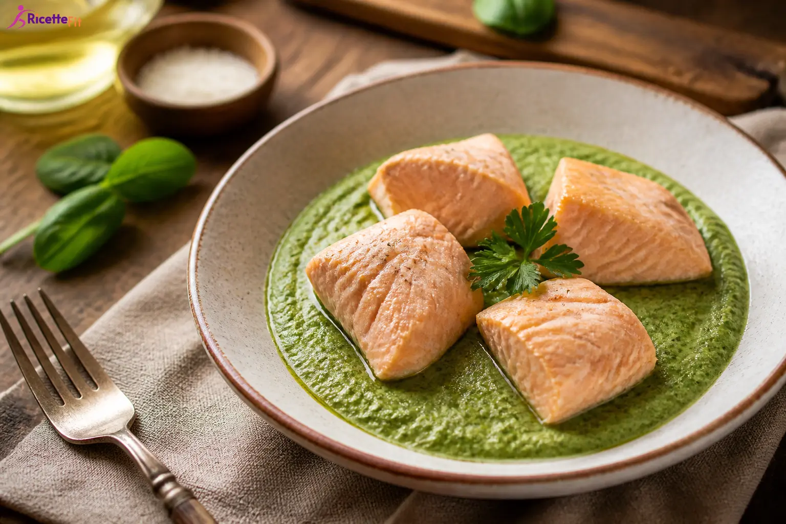 Salmone al vapore con crema di broccoli