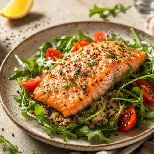 Salmone marinato agli agrumi al forno con quinoa