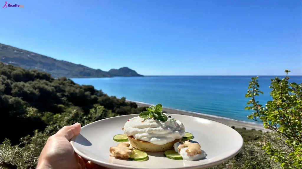 Salsa di yogurt e zenzero con lime e menta su mini base integrale vista mare a Cefalù