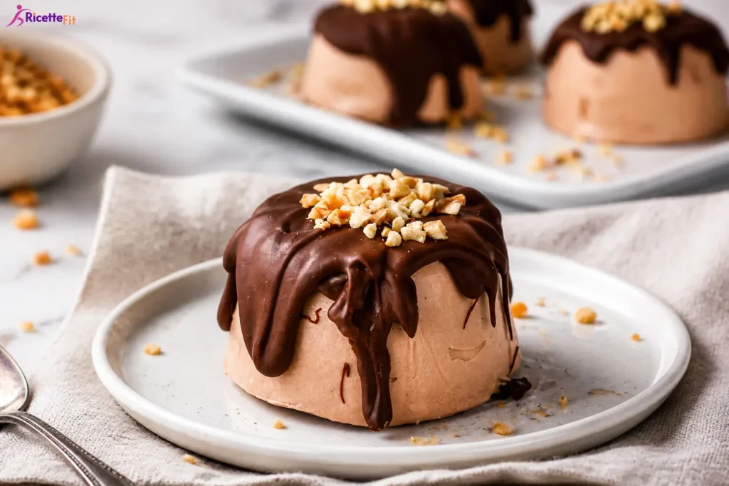 Semifreddo al cioccolato light con glassa fondente e nocciole tritate