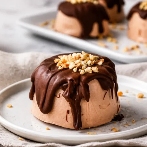 Semifreddo al cioccolato light con colata fondente e granella di nocciole