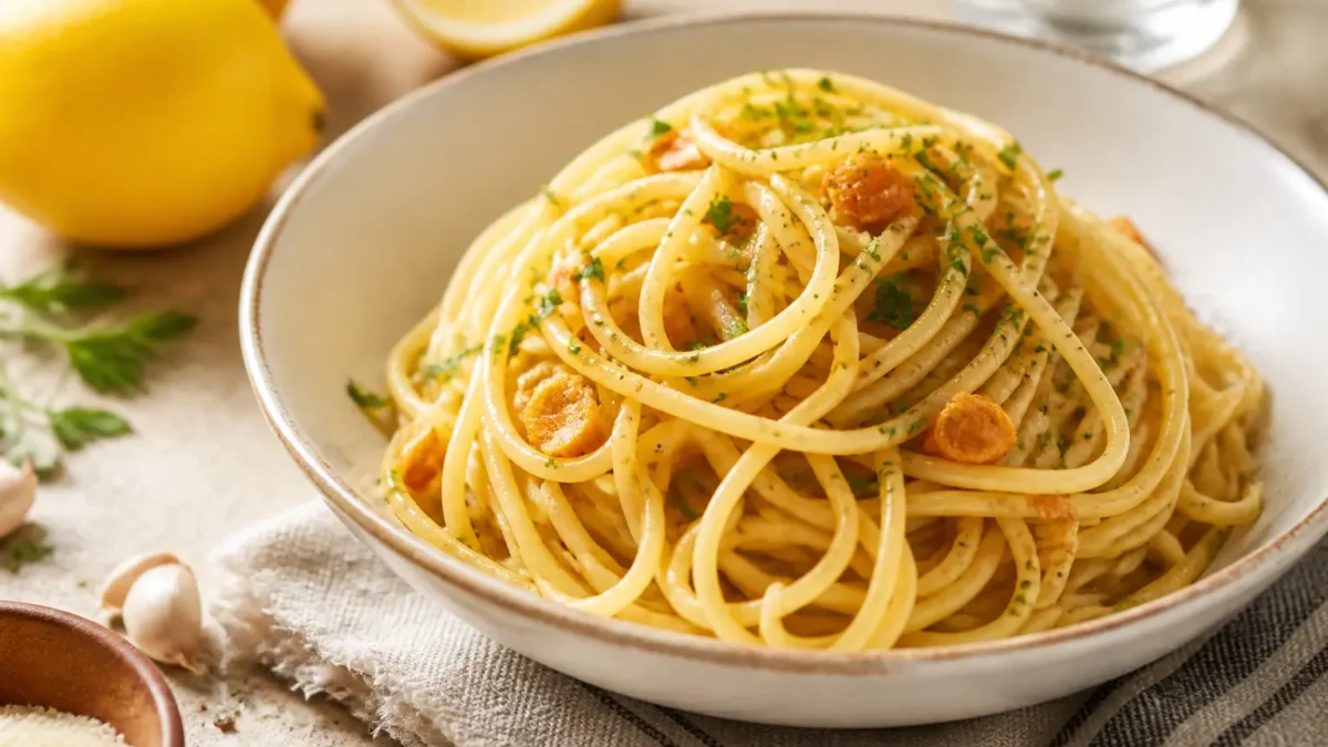 Spaghetti agli agrumi fit con limone, arancia e prezzemolo