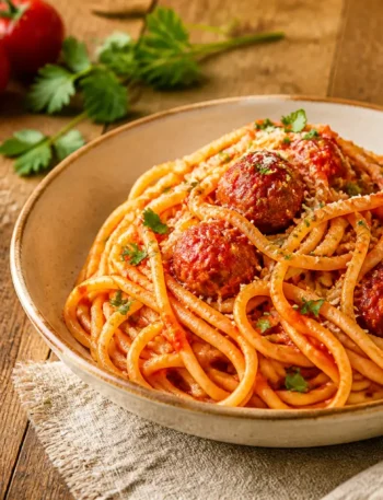 Spaghetti fit al pomodoro piccante con polpettine magre di tacchino