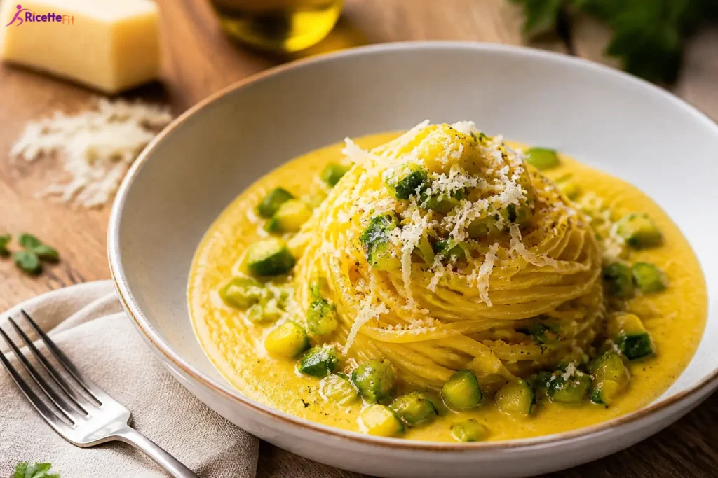 Spaghetti light con zucchine, crema al limone e ricotta salata