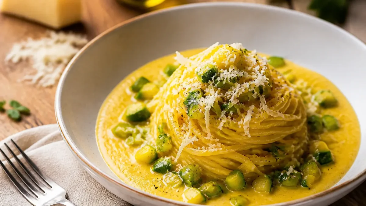 Spaghetti light con zucchine, crema al limone e ricotta salata