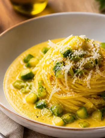 Spaghetti light con zucchine, crema al limone e ricotta salata