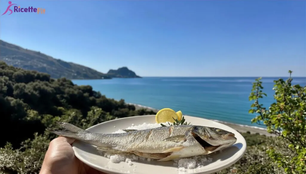 Spigola al sale con limone e rosmarino vista mare a Cefalù