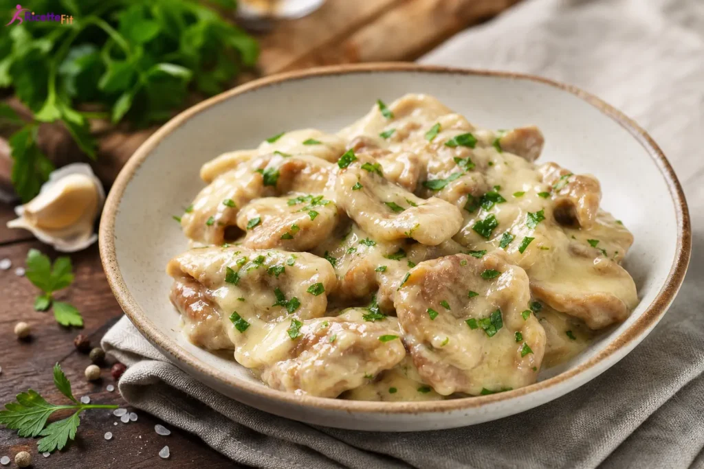 Straccetti di seitan al limone cremosi con prezzemolo