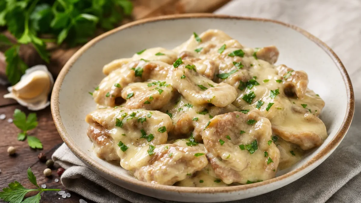 Straccetti di seitan al limone cremosi con prezzemolo