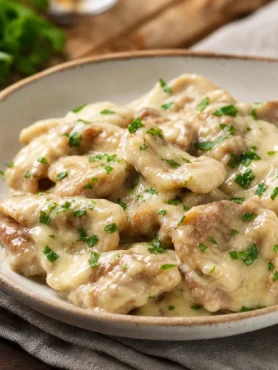 Straccetti di seitan al limone cremosi con prezzemolo